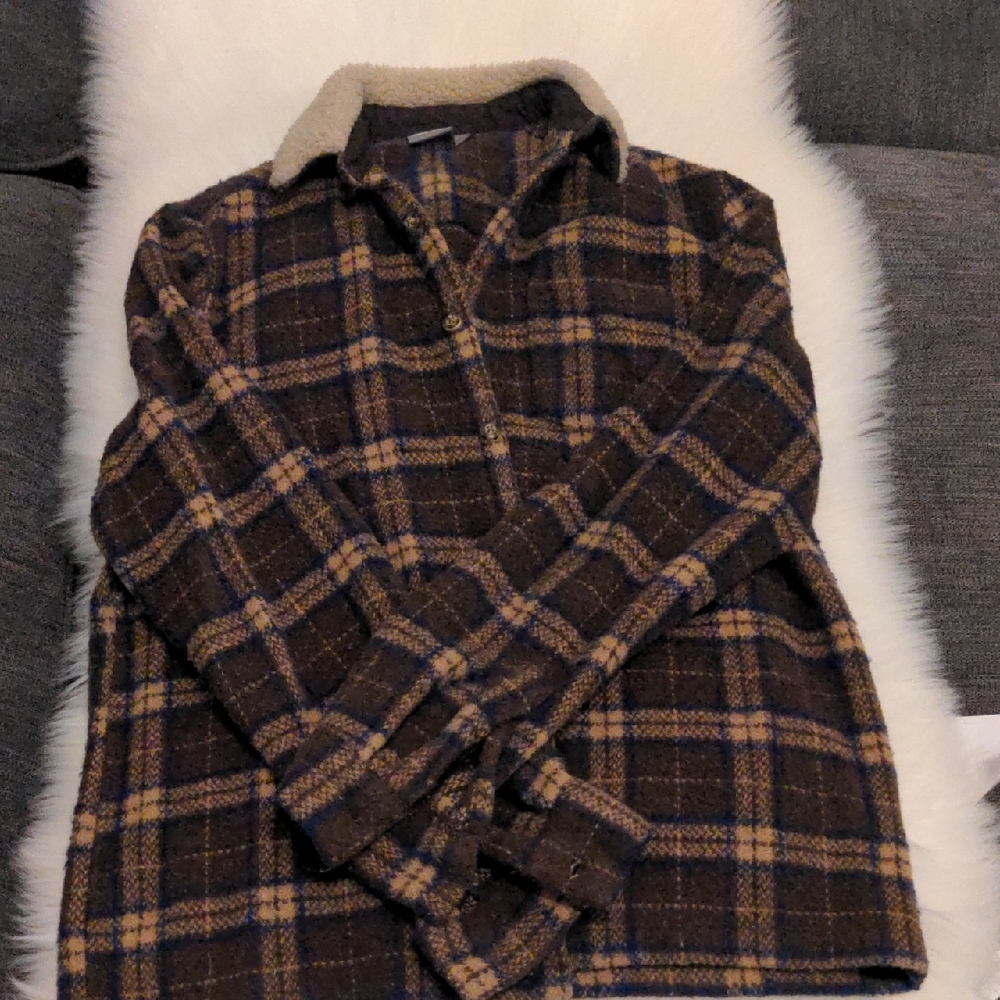 EUC ASOS Unisex Brown and Blue Checkered Shirt